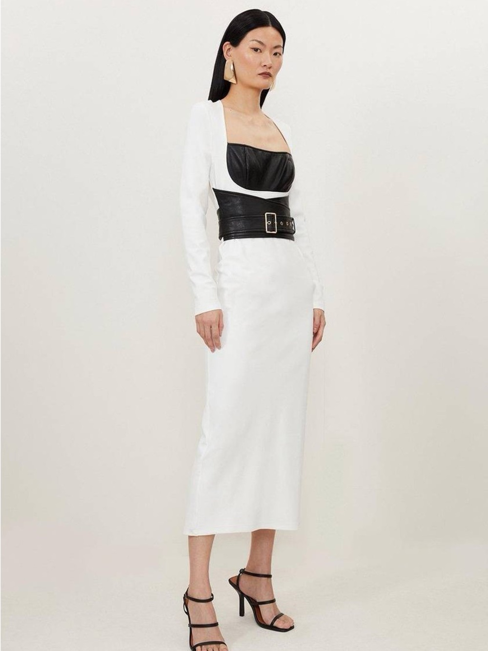 Karen Millen Ponte & PU Mix Buckle Detail Midi Dress Size M